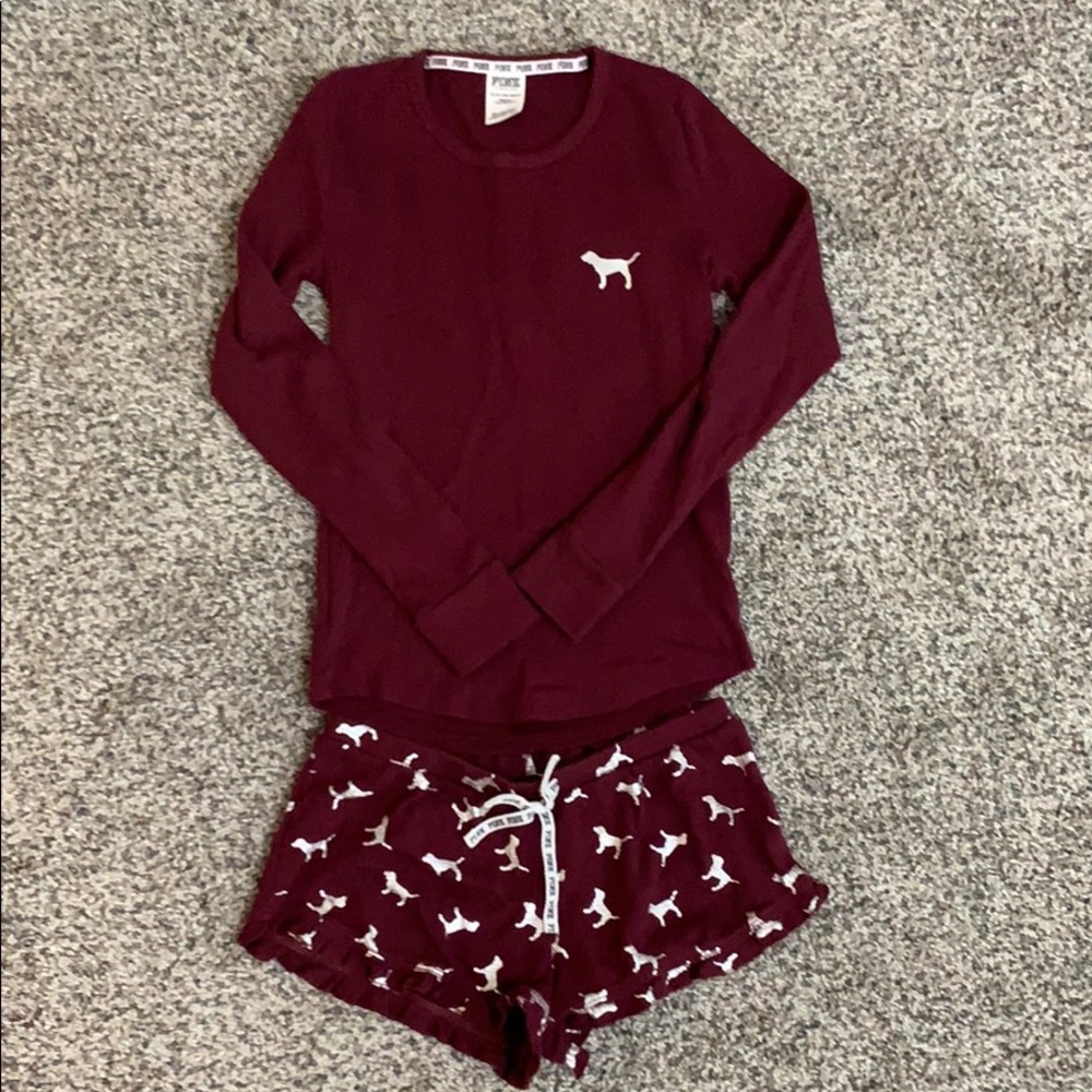 PINK Dog Maroon Pajama Set